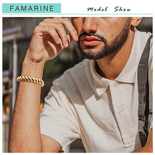 FAMARINE 14K Gold Plated Chunky Bangle Bracelet, Stretchable Elastic Bracelet for Women Men - Image 4