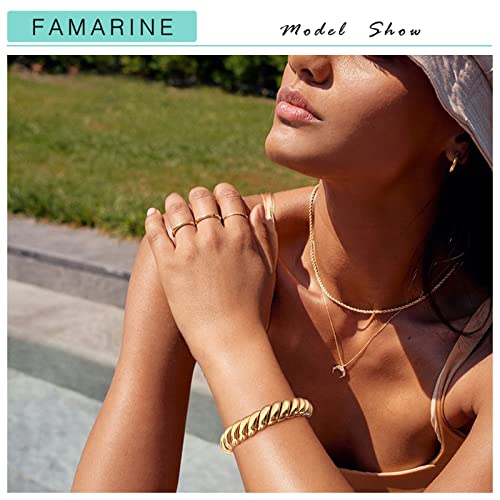 FAMARINE 14K Gold Plated Chunky Bangle Bracelet, Stretchable Elastic Bracelet for Women Men - Image 3