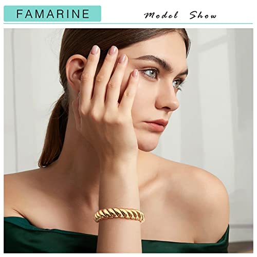 FAMARINE 14K Gold Plated Chunky Bangle Bracelet, Stretchable Elastic Bracelet for Women Men - Image 2