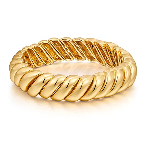 FAMARINE 14K Gold Plated Chunky Bangle Bracelet, Stretchable Elastic Bracelet for Women Men - Image 1