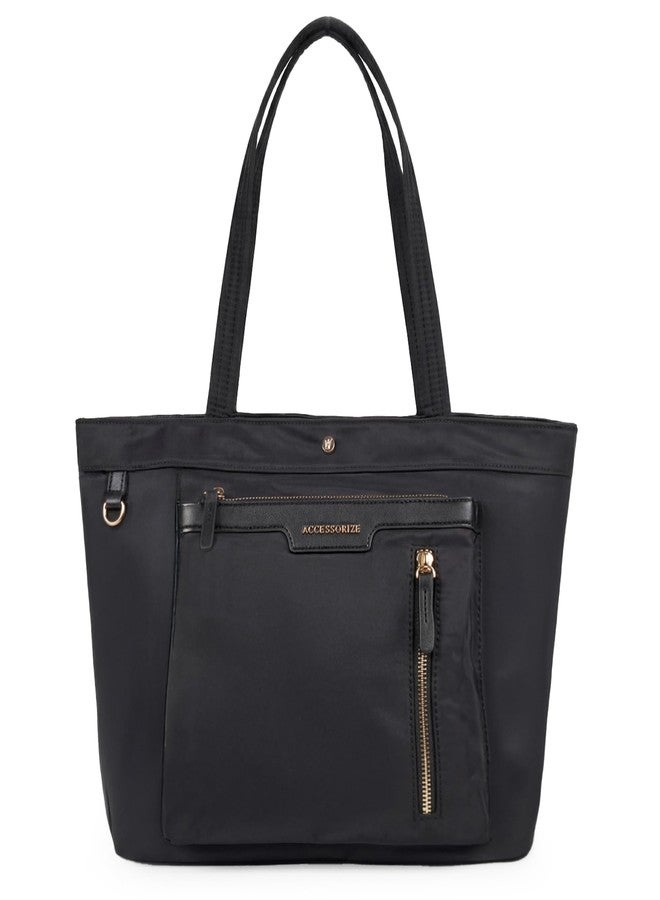 أكسيسورايز حقيبة تسوق نسائية سوداء من أكسسورايز لندن، طراز سيونا، متعددة الجيوب - Image 1