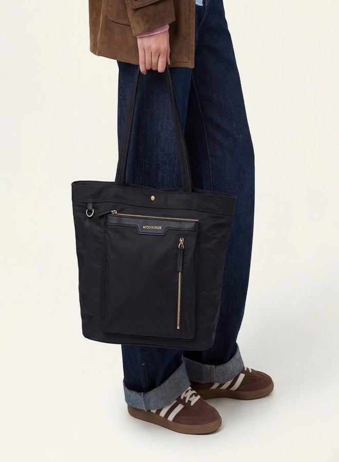 أكسيسورايز حقيبة تسوق نسائية سوداء من أكسسورايز لندن، طراز سيونا، متعددة الجيوب - Image 3