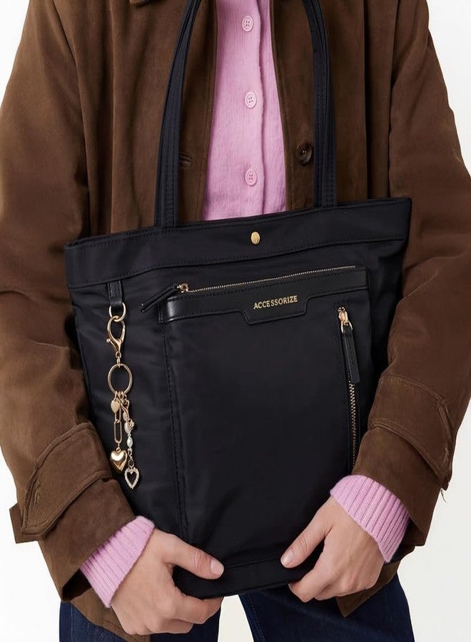 أكسيسورايز حقيبة تسوق نسائية سوداء من أكسسورايز لندن، طراز سيونا، متعددة الجيوب - Image 4