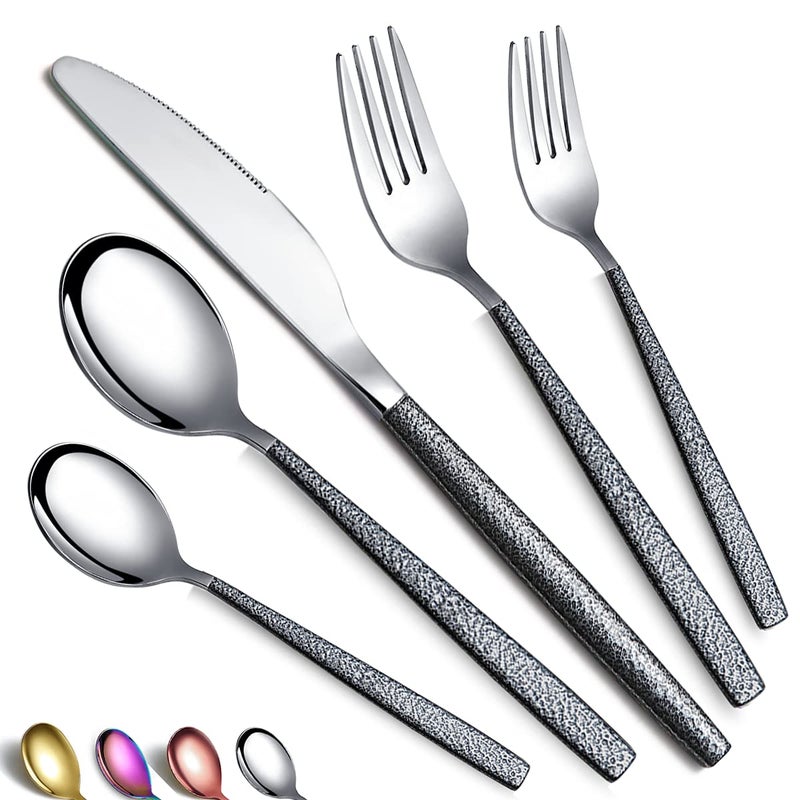 HOMQUEN Silverware Set 20 Pieces Coating With Black Mars Handle Stainless Steel Knives Spoons Forks Flatware Set Utensils Set Cutlery Set Service For 4 