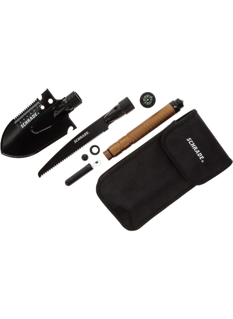 SCHRADE Schrade Frontier Shovel Saw Combo with 65 Shovel 9 Saw and 9 Aluminum Handle Ferro Rod RulerHex Wrench and Sheath for Outdoor Survival Camping and Everyday Tasks Tan 