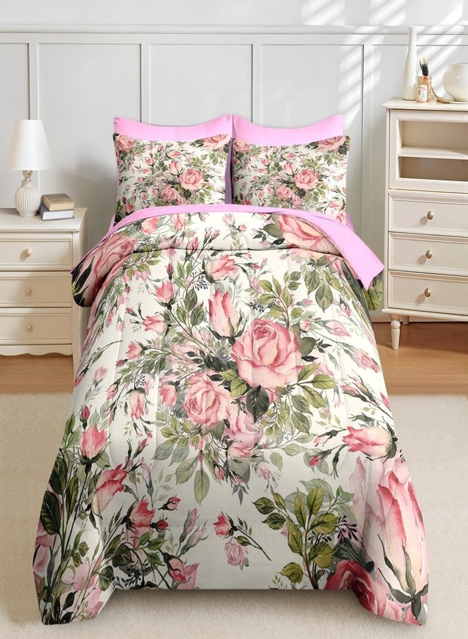 Nesker 7 Pcs Comforter Set Queen Size, Shabby Chic Vintage Summer Bedding Set for Kids and Adults, Rose Herbs Flower Sheets Bed Sheet Sets with Fitted Sheet 2 Pillowcases & 2 Shams - Image 3
