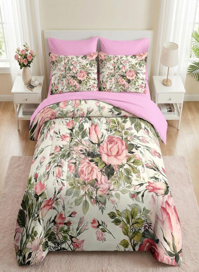 Nesker 7 Pcs Comforter Set Queen Size, Shabby Chic Vintage Summer Bedding Set for Kids and Adults, Rose Herbs Flower Sheets Bed Sheet Sets with Fitted Sheet 2 Pillowcases & 2 Shams - Image 1