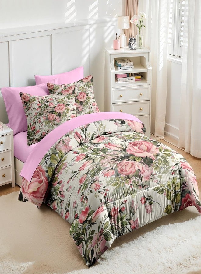 Nesker 7 Pcs Comforter Set Queen Size, Shabby Chic Vintage Summer Bedding Set for Kids and Adults, Rose Herbs Flower Sheets Bed Sheet Sets with Fitted Sheet 2 Pillowcases & 2 Shams - Image 4