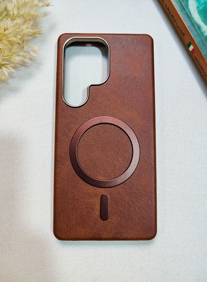 Leather Case CompatibleWith Phone Samsung Galaxy S24 Ultra, Supports MagSafe Wireless Charging, Shock-Resistant Cover, Made Of Premium Leather That Acquires A Natural Patina Over Time, Raised Camera Protector Protects The Lens Assembly, With Inner Lining, For Phone Samsung Galaxy S24 Ultra - Brown - Image 2
