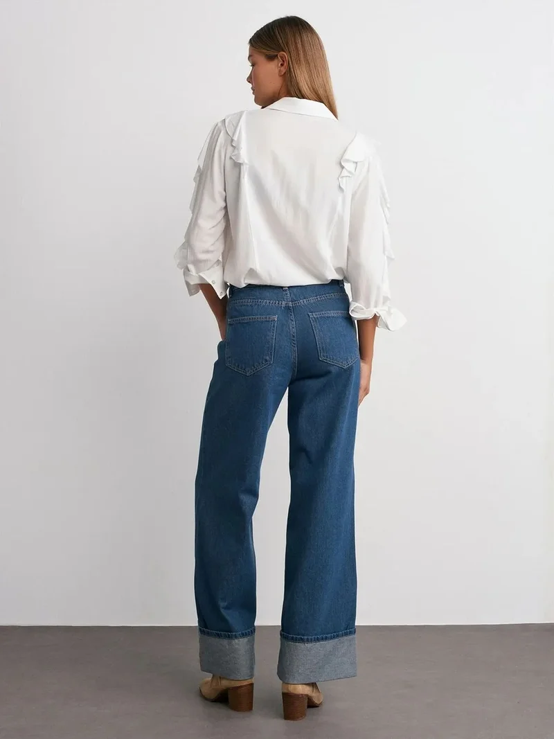 Dilvin Dilvin High-Waist Wide-Leg Cotton Denim Jeans
