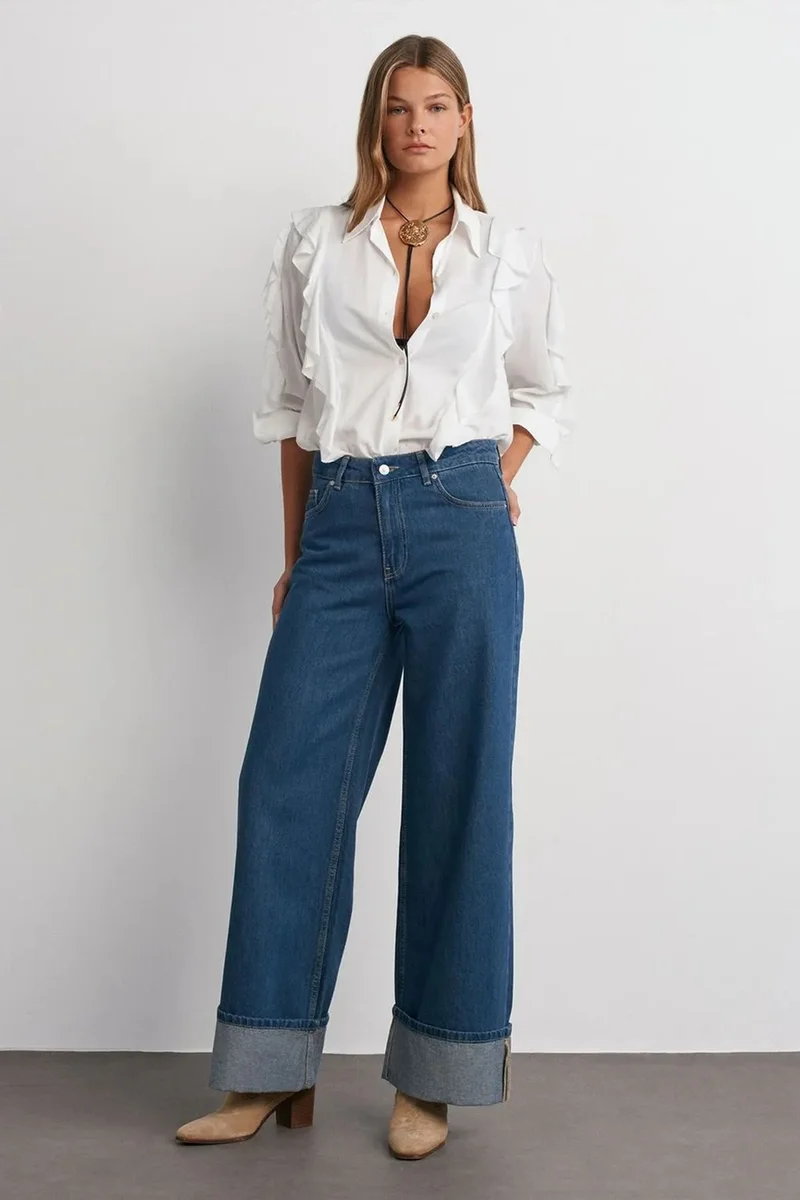 DILVIN High-Waist Wide-Leg Cotton Denim Jeans
