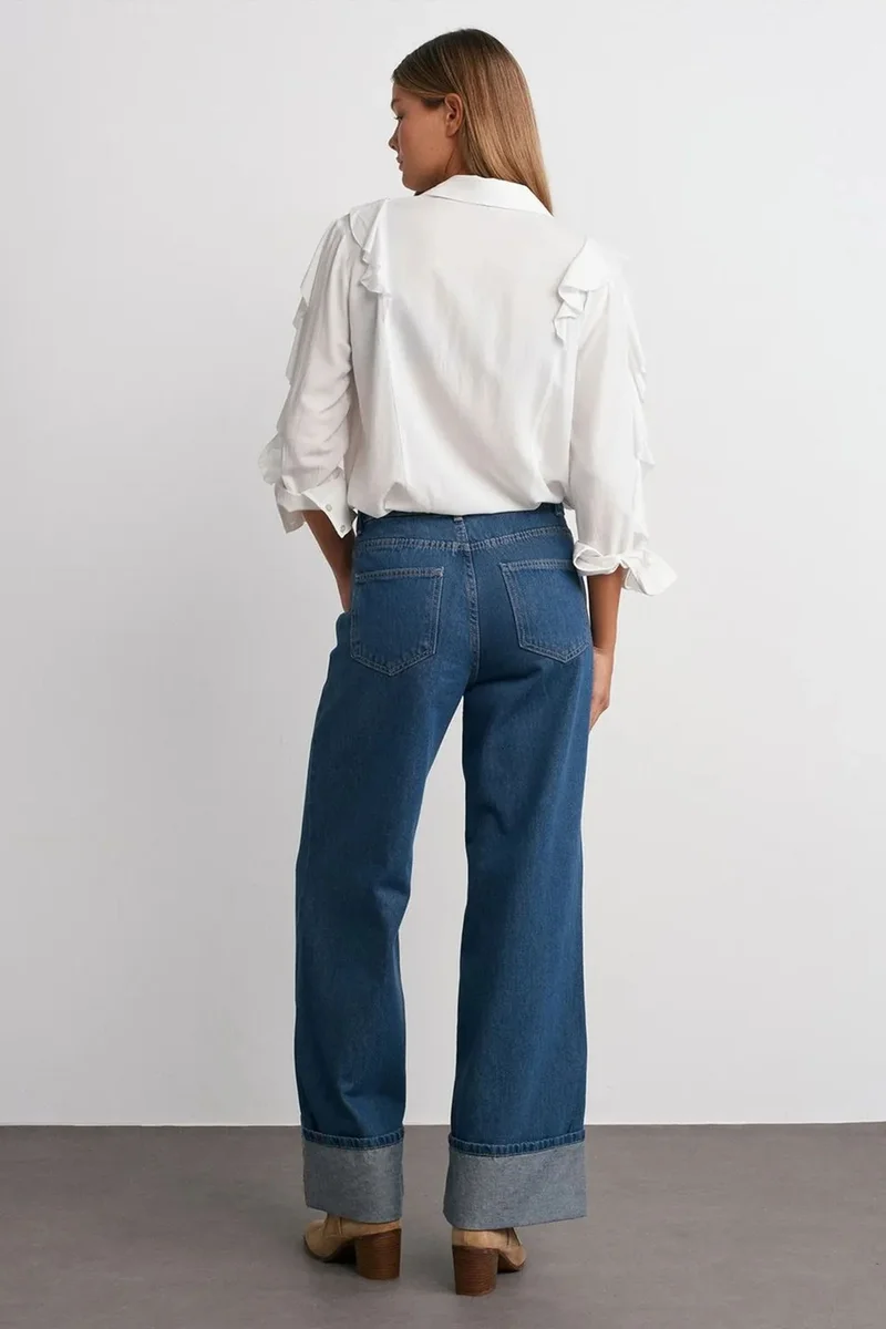 Dilvin Mid Blue Denim DILVIN High-Waist Wide-Leg Cotton Denim Jeans for Women | Best Price UAE
