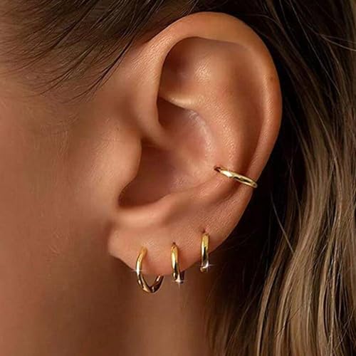 Poxtex طقم أقراط ذهبية للنساء والرجال عصرية بسيطة رقيقة صغيرة لطيفة أقراط هوك هوجي مكدسة أقراط غضروفية خالية من الكولاجين لثقب متعدد خفيفة الوزن مجوهرات دائمة الصغر هدايا قابلة للتعليق - Image 2