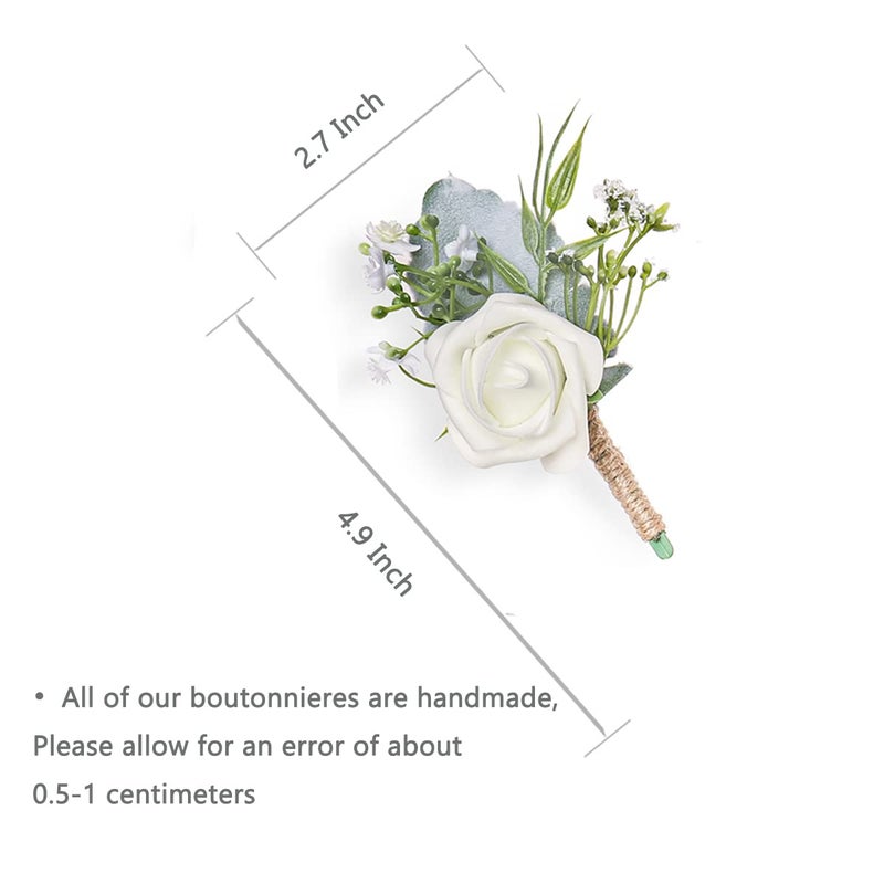 YSUCAU Rose Boutonnieres for Men Wedding Groom and Groomsmen White Boutonniere for Rustic Fall Vintage Wedding Prom Set of 10 - Image 5