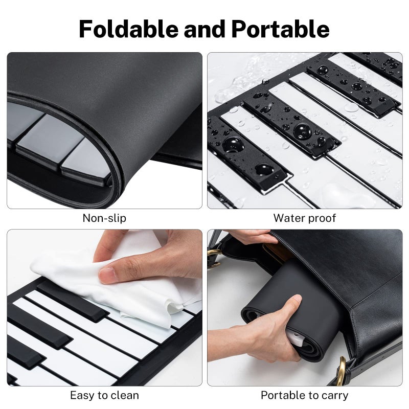 POGOLAB 49 Key Roll Up Keyboard Piano, Portable Digital Electric Foldable Piano Keyboard, Rechargeable, 47 Tones, 14 Educational Demo Songs, for Beginners Gift (Black & White) - Image 3