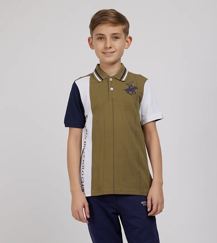 بيفرلي هيلز بولو كلوب تيشيرت بولو بأكمام قصيرة وتصميم كتل ألوان