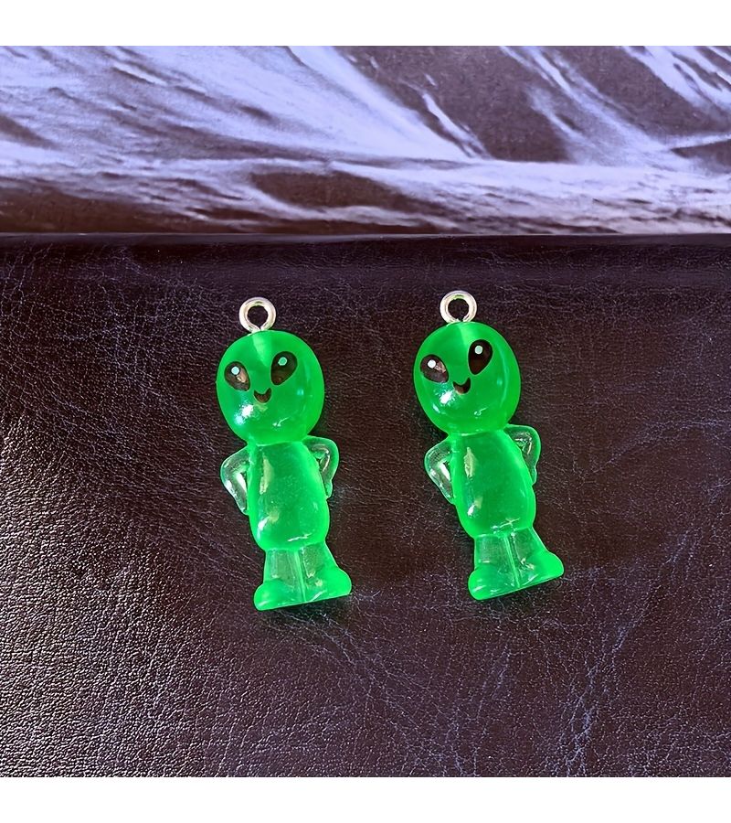 12 Pcs Green Glow Alien Pendant Charms For DIY Jewelry Making Random Aliens - Image 3