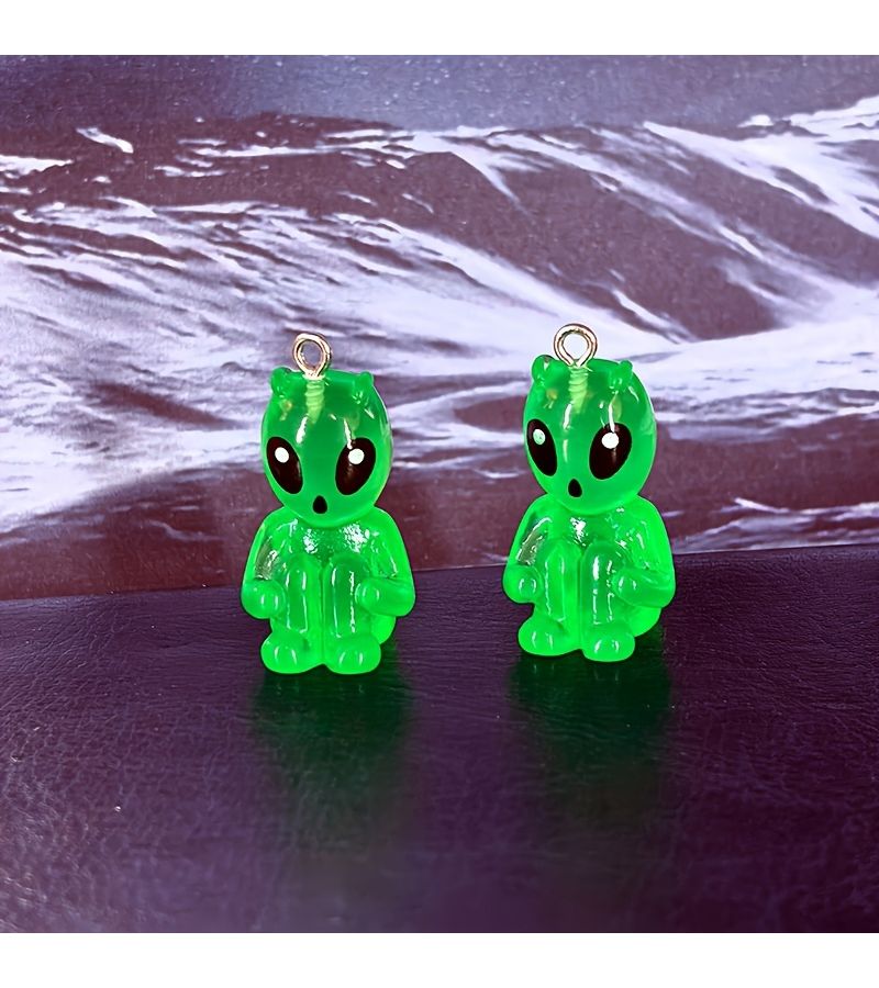 12 Pcs Green Glow Alien Pendant Charms For DIY Jewelry Making Random Aliens - Image 4