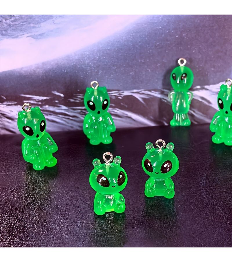 12 Pcs Green Glow Alien Pendant Charms For DIY Jewelry Making Random Aliens - Image 5