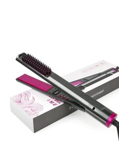 Y&D Hair Straightener Brush, 3 in 1 Flat Iron and Curler, Smart Anti-Perm Brush Tourmaline Ceramic for 12 Gears Temperature Setting(Gray)  - Image 1