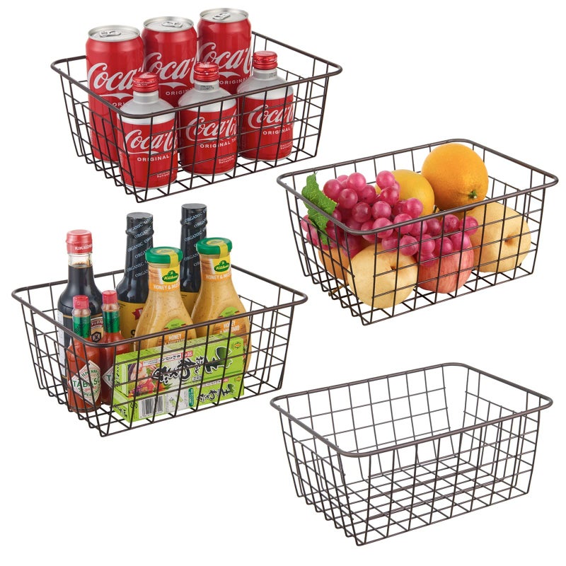 JUNCHU CHERRY Wire Kitchen Storage Basket 4 PacksPerfect Pantry Organization Accessories BasketLaundry BasketCountertop OrganizationSuitable for KitchenBathroomBedroomTabletopStackableBrown