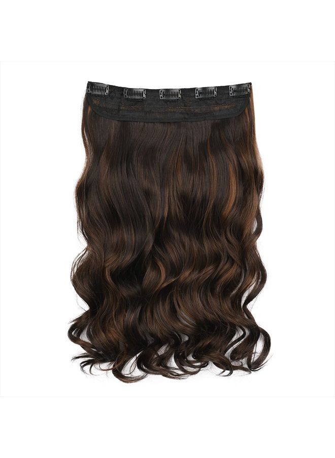 REECHO 20" 1-Pack 3/4 Full Head Curly Wave Clips in on Synthetic Hair Extensions Hairpieces for Women 5 Clips 4.5 Oz per Piece - Dark Brown with Chestnut Highlights - Image 2