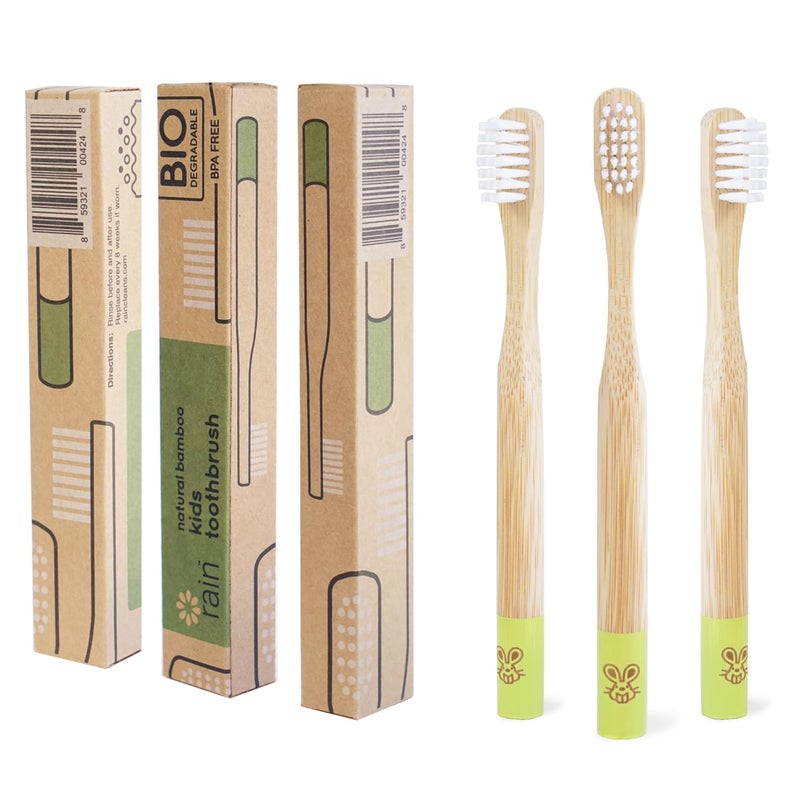 RAIN Organic Bamboo Baby Kids Toothbrush - 100% Safe Infant Toddler Toothbrush 6 to 12 Months and Up, Natural BPA-Free Biodegradable Wood Extra Soft Bristles Children's Dental Care (3 Pack) - Image 1