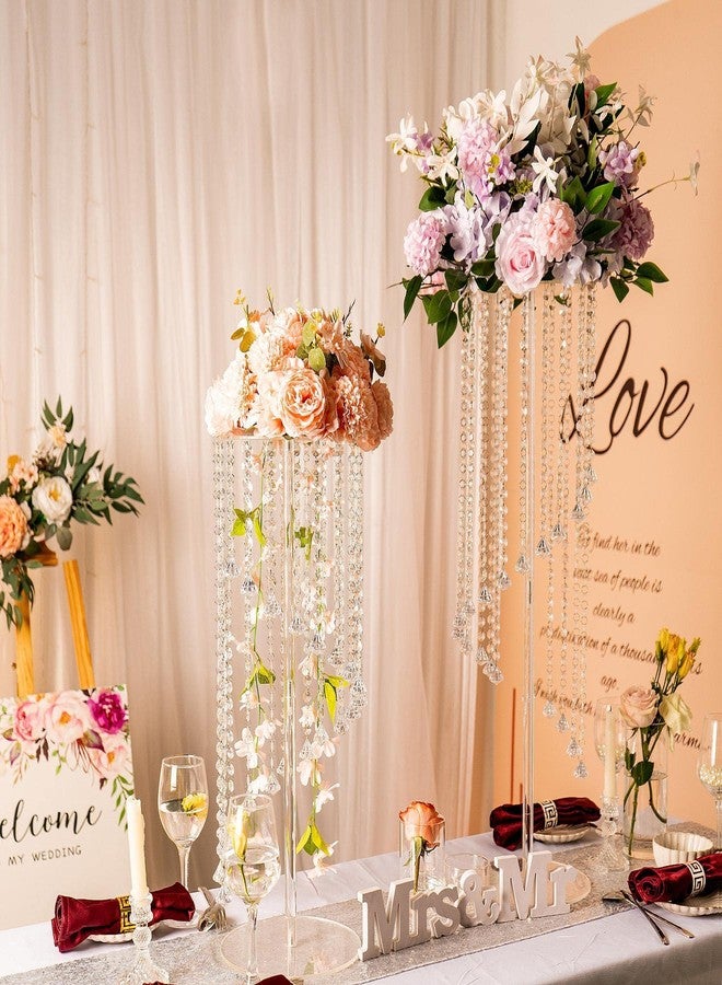 Lovecat Wedding Centerpieces Decoration Flower Vase, Elegant Acrylic Crystal Stand -2 Pcs 23.6inch High Party Tables Decorations, Dining Table Chandelier Centerpiece Stands - Image 3