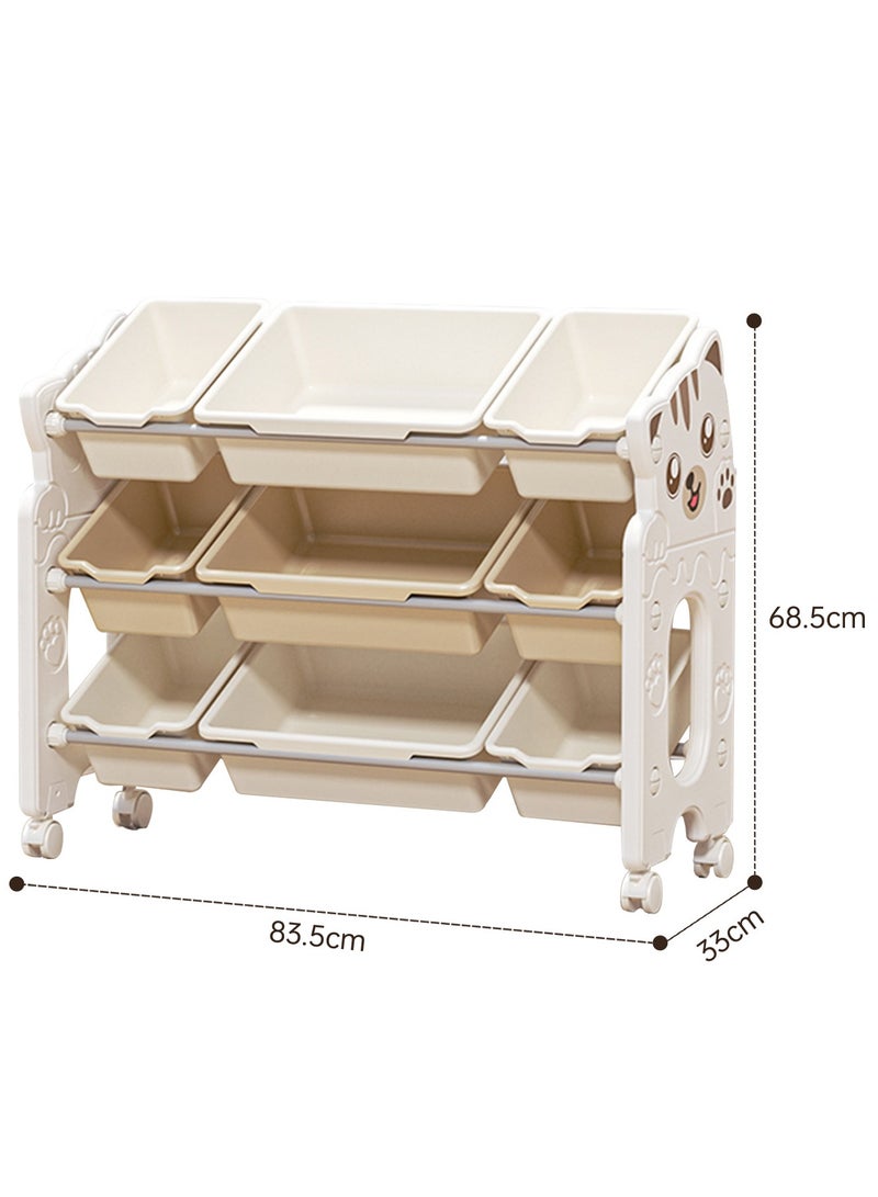 Amoyls Large Capacity Kids Toy Storage Organizer Rack with Wheels, Movable Books & Toys Storage Cabinet with Bins, Eco-Friendly Nursery Playroom Organizer - Image 2