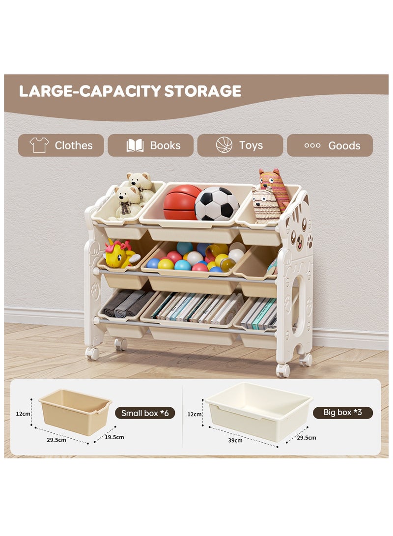 Amoyls Large Capacity Kids Toy Storage Organizer Rack with Wheels, Movable Books & Toys Storage Cabinet with Bins, Eco-Friendly Nursery Playroom Organizer - Image 3
