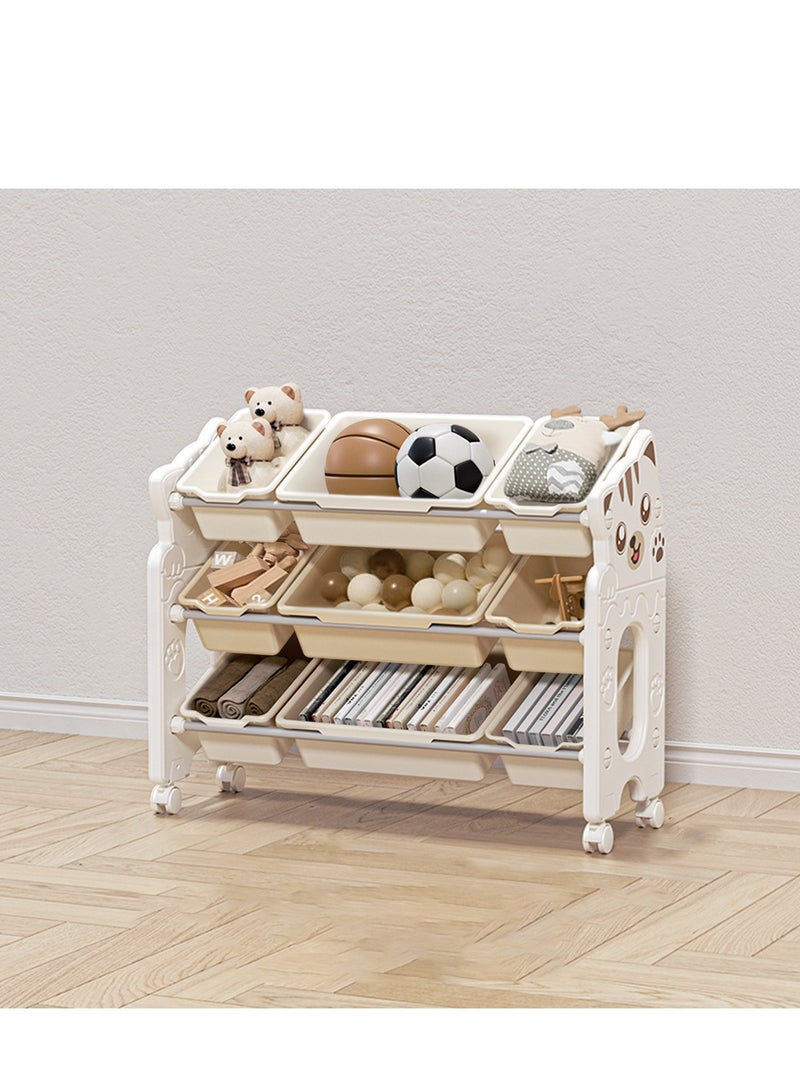 Amoyls Large Capacity Kids Toy Storage Organizer Rack with Wheels, Movable Books & Toys Storage Cabinet with Bins, Eco-Friendly Nursery Playroom Organizer - Image 1
