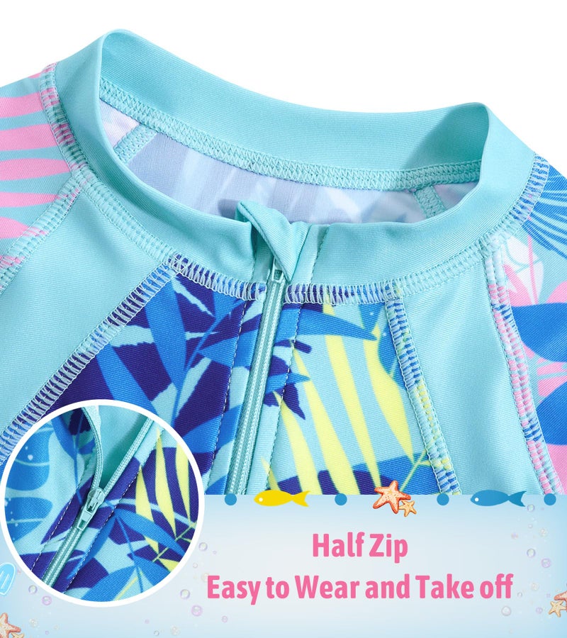 SunFocus Swimwear for Girls Swimsuit Long Sleeve Size 10-12 Bathing Suit 2 Piece Rash Guard Teen Tropical Mermaid Swim Suit with Hairband Kids Tankini UPF 50+ Beach - Image 3