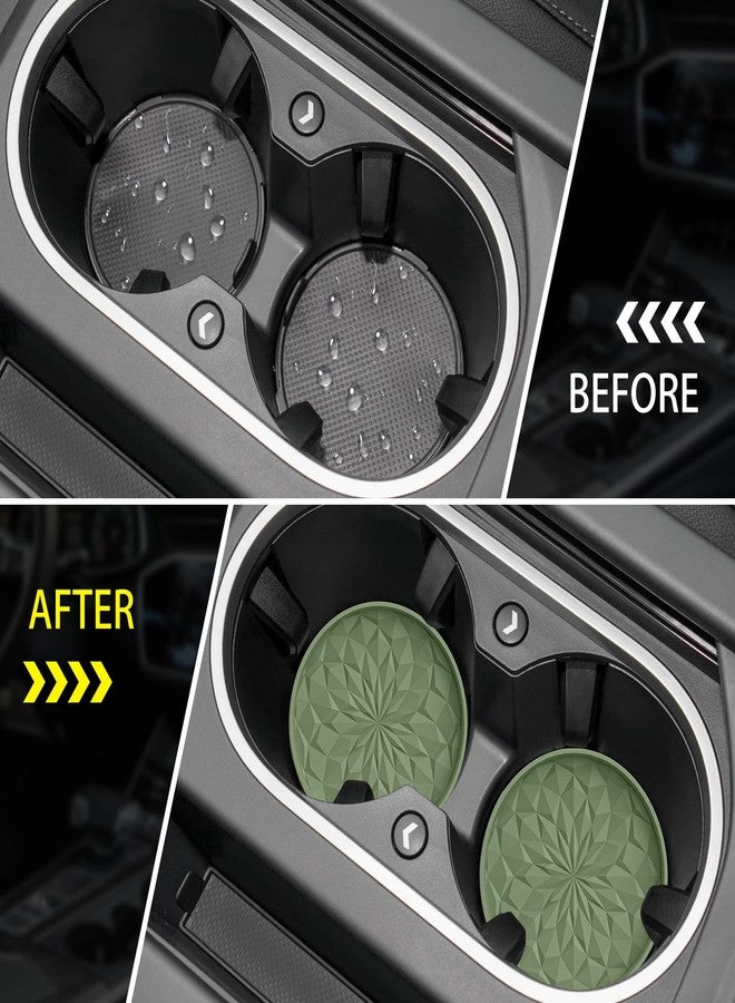 ME.FAN Car Coasters for Cup Holders [4 Pack] - 2.75In Silicone Auto Mug Mats - Universal Non-Slip Recessed Car Interior AccessoriesOlive Green - Image 4