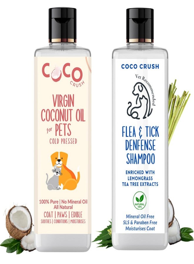 Coco Crush Natural Pet Care Combo - Flea & Tick Pets Shampoo and Organic Virgin Coconut Oil | 100% Natural & Organic | Anti-Itch | for Dogs & Cats of All Breeds & Sizes (2 * 50ML) (100ML) - Image 1