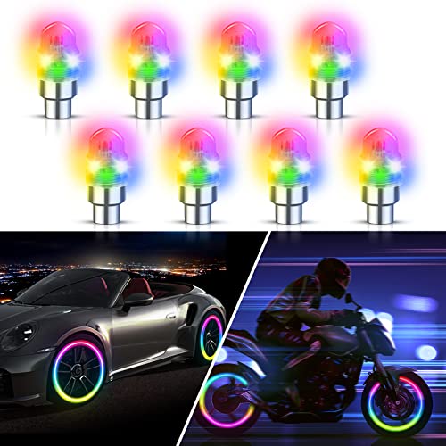JUPIZEUS LED Flash Tire Lights,IC Light Sensitive,2 Lamp Beads More Flash, Colorful Wheel Lights,for Car Motorcycle Cart Truck,Waterproof,Motion Activated,fit in Woods/Schrader valve (8 PCS) - Image 1