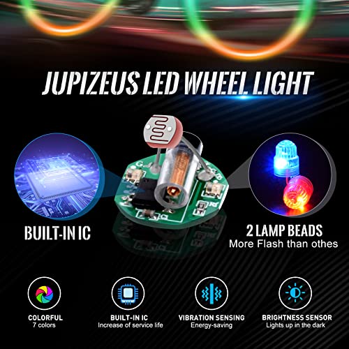 JUPIZEUS LED Flash Tire Lights,IC Light Sensitive,2 Lamp Beads More Flash, Colorful Wheel Lights,for Car Motorcycle Cart Truck,Waterproof,Motion Activated,fit in Woods/Schrader valve (8 PCS) - Image 3