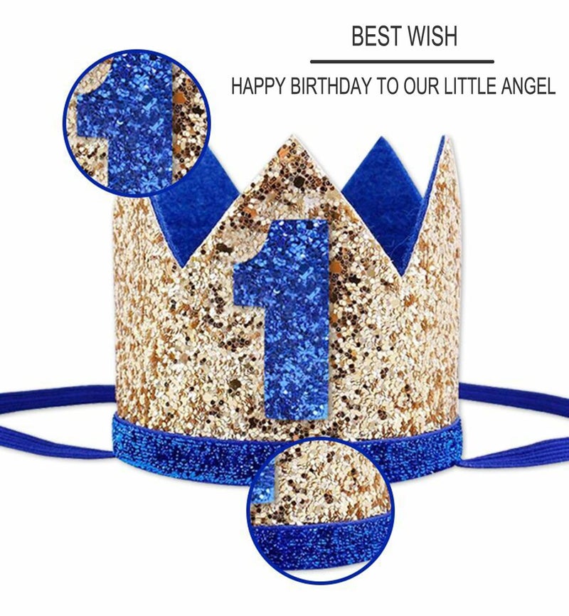 Socub Birthday Hat, Crown Headbands for Baby Boy 1st Party Supplies, Golden Blue 1 - Image 3