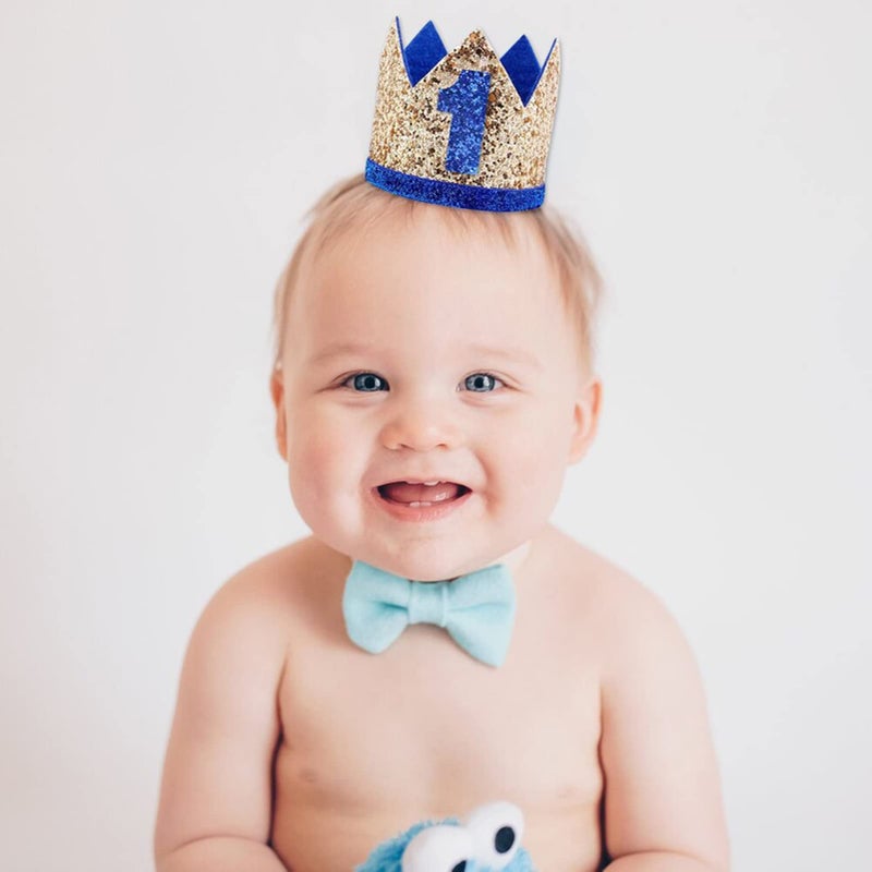Socub Birthday Hat, Crown Headbands for Baby Boy 1st Party Supplies, Golden Blue 1 - Image 5