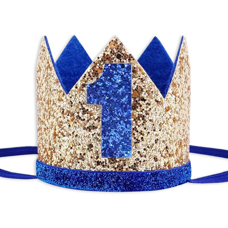 Socub Birthday Hat, Crown Headbands for Baby Boy 1st Party Supplies, Golden Blue 1 - Image 1