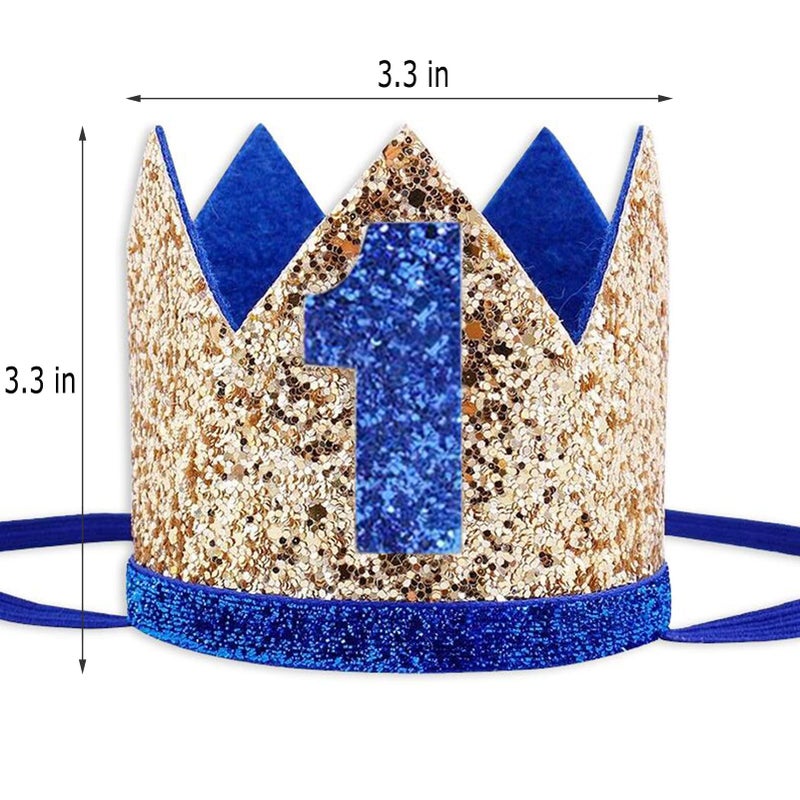 Socub Birthday Hat, Crown Headbands for Baby Boy 1st Party Supplies, Golden Blue 1 - Image 2