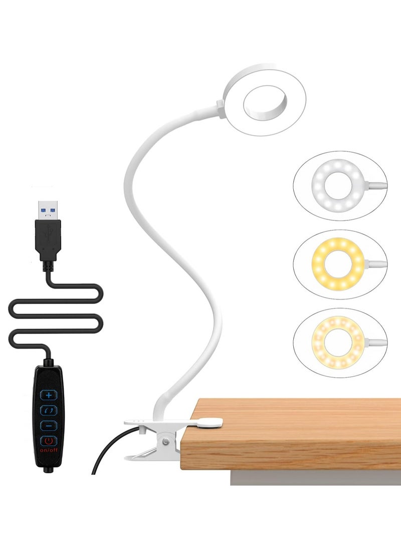 LOOPITYS LED Clip Desk Lamp Reading Light Study Lamp Eye Care Protection with 10 Dimmable Brightness & 3 Light Modes USB Powered Flexible Gooseneck Clamp for Bed Headboard Table Office Lights  - Image 1