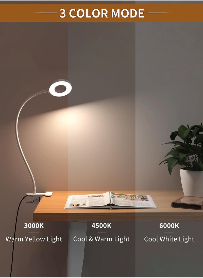 LOOPITYS LED Clip Desk Lamp Reading Light Study Lamp Eye Care Protection with 10 Dimmable Brightness & 3 Light Modes USB Powered Flexible Gooseneck Clamp for Bed Headboard Table Office Lights  - Image 2