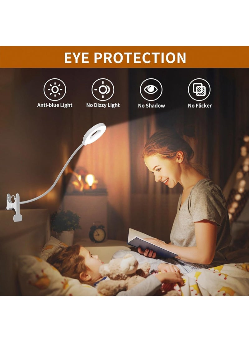 LOOPITYS LED Clip Desk Lamp Reading Light Study Lamp Eye Care Protection with 10 Dimmable Brightness & 3 Light Modes USB Powered Flexible Gooseneck Clamp for Bed Headboard Table Office Lights  - Image 4