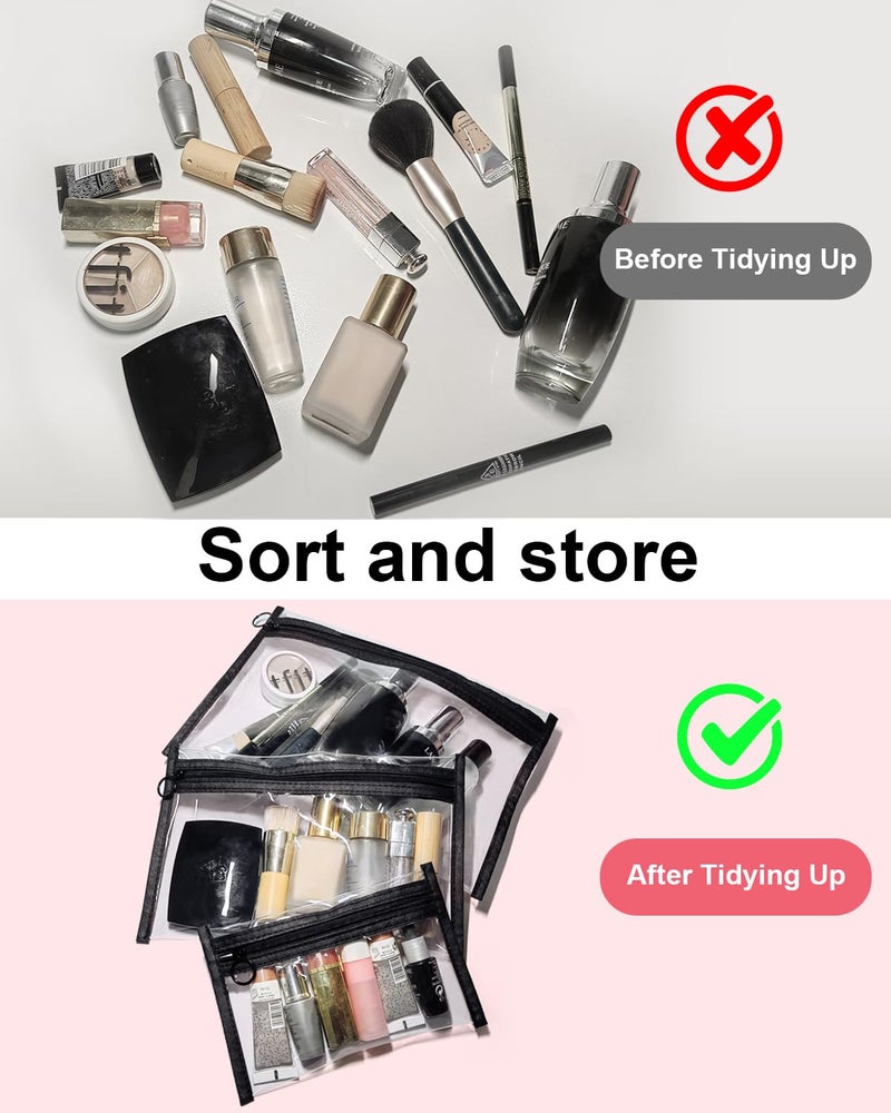 leevanoo Clear Makeup Bags, 3 Pack Small Waterproof Cosmetic Toiletry Bags with Zipper, PVC Clear Travel Bags for Women and Men Travel Airport Organizing, Black - Image 3
