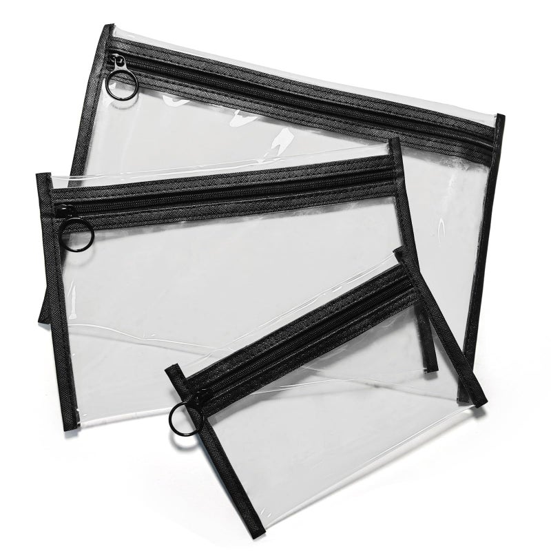 leevanoo Clear Makeup Bags, 3 Pack Small Waterproof Cosmetic Toiletry Bags with Zipper, PVC Clear Travel Bags for Women and Men Travel Airport Organizing, Black - Image 1