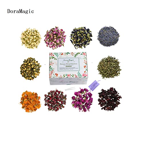 DoraMagic Natural Dried Flowers Kit 10 Bags, Dried Flowers Herbs for Soap Making,Candle, Resin Jewelry, Bath, Dried Flowers Bulk Include Rose Buds,Lavender,Jasmine and More - Image 2