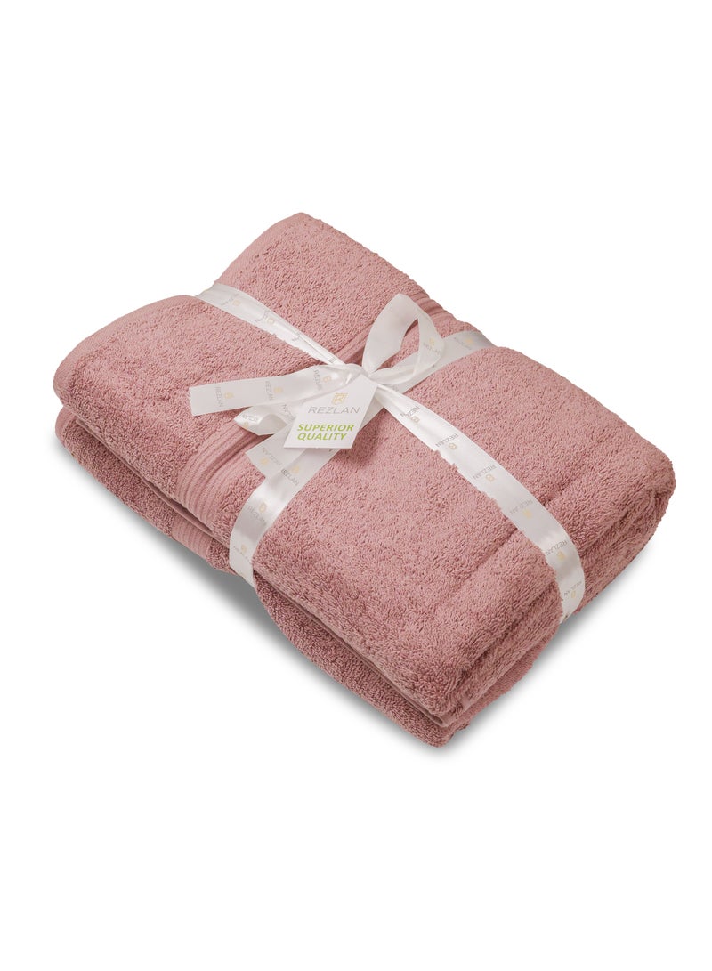 REZLAN UAE REZLAN Luxury 2-Piece Bath Sheet Set - 600 GSM Premium Cotton (100×155 cm/40×61 in) - Beach & Bath Towels - PEACH - Image 2