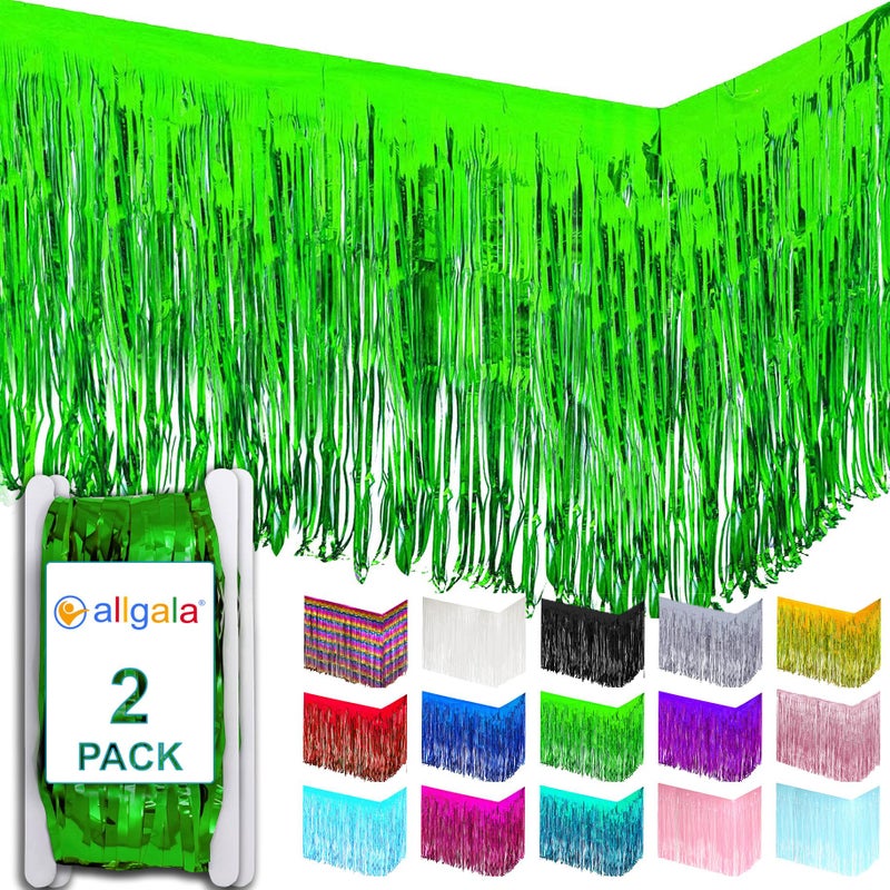 allgala Allgala Green Tinsel Table Skirt 2-Pack 29x108 Inch Metallic Foil Fringe Table Skirts for Party Event  Parade Float  Party Decoraton  - Image 1