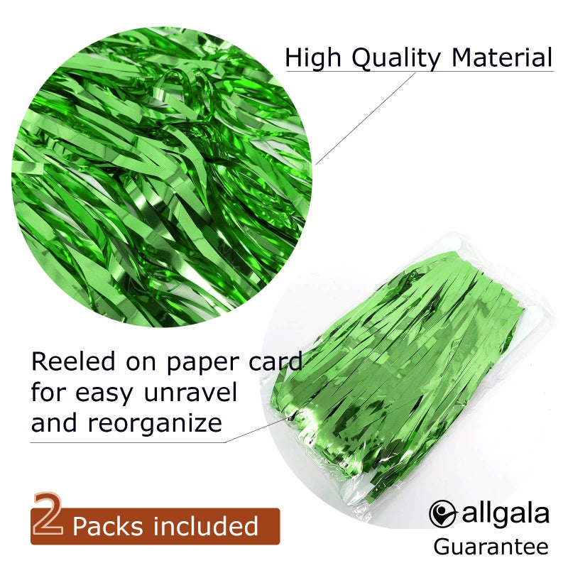 allgala Allgala Green Tinsel Table Skirt 2-Pack 29x108 Inch Metallic Foil Fringe Table Skirts for Party Event  Parade Float  Party Decoraton  - Image 2
