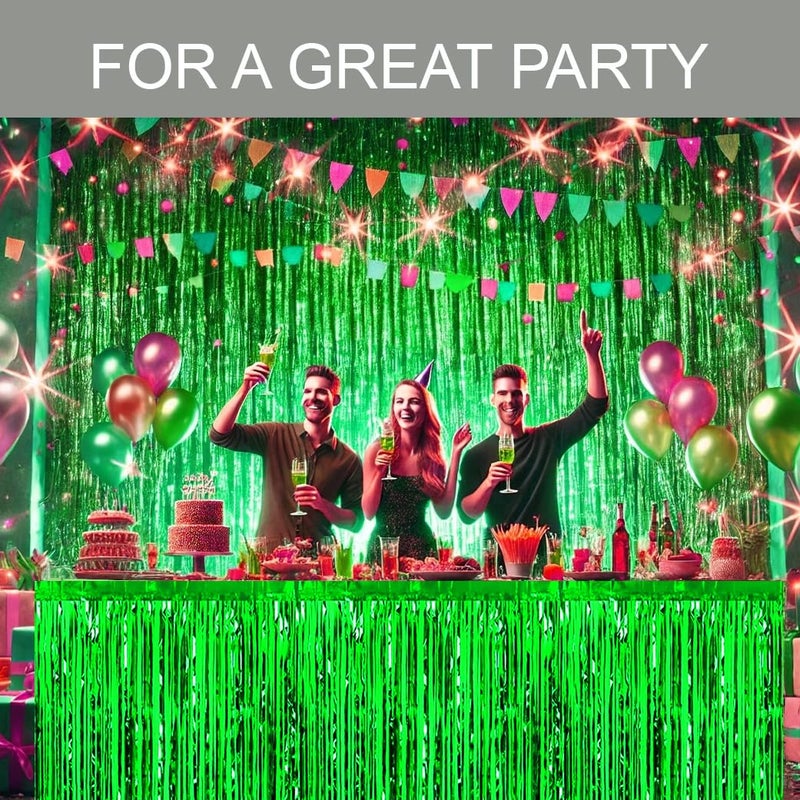 allgala Allgala Green Tinsel Table Skirt 2-Pack 29x108 Inch Metallic Foil Fringe Table Skirts for Party Event  Parade Float  Party Decoraton  - Image 4
